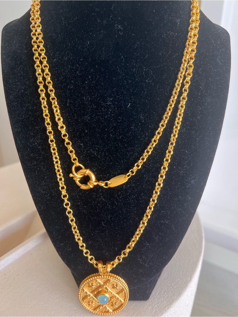 Julie Vos Gold Pendant Necklace with Turquoise Accent - Reversible